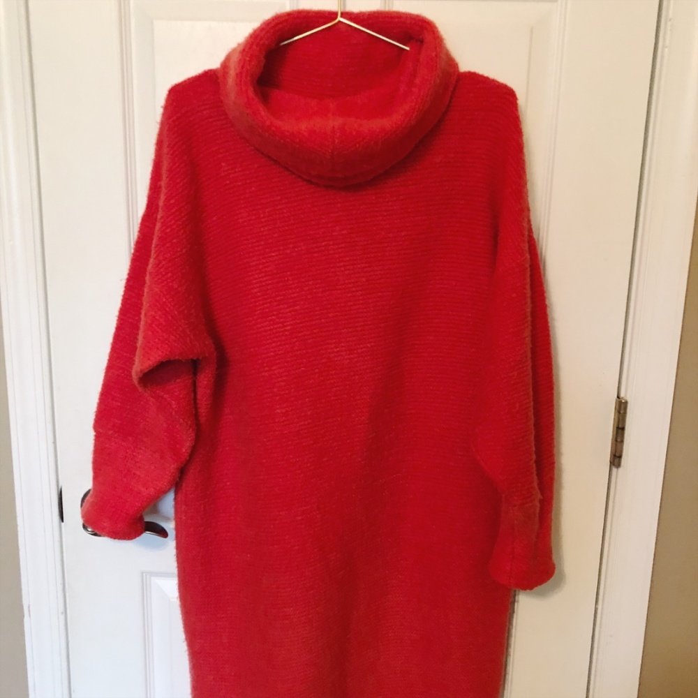 Vintage Red Oversized Turtleneck Sweater Dress